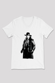Undertaker Baskılı Beyaz Unisex V Yaka Tişört - Tshirt