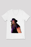 Undertaker Baskılı Beyaz Unisex V Yaka Tişört - Tshirt