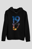 Unisex 1917 Baskılı Siyah Kapüşonlu Sweatshirt
