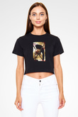 Unisex 300 Baskılı Siyah Crop Top Tişört