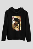 Unisex 300 Baskılı Siyah Kapüşonlu Sweatshirt