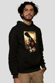 Unisex 300 Baskılı Siyah Kapüşonlu Sweatshirt