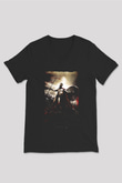 Unisex 300 Spartalı Baskılı Siyah V Yaka Tshirt