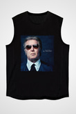 Unisex Al Pacino Baskılı Siyah Kolsuz T-shirt