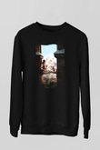 Unisex Aladdin Baskılı Siyah Sweatshirt