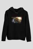Unisex Alis Harikalar Diyarında Baskılı Siyah Kapüşonlu Sweatshirt