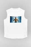 Unisex Aquaman Baskılı Beyaz Kolsuz Tişört
