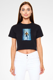 Unisex Aquaman Baskılı Siyah Crop Top T-shirt