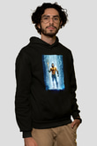 Unisex Aquaman Baskılı Siyah Kapüşonlu Sweatshirt