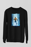Unisex Aquaman Baskılı Siyah Sweatshirt