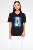 Unisex Aquaman Baskılı Siyah V Yaka T-shirt