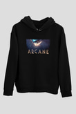 Unisex Arcane Baskılı Siyah Kapüşonlu Sweatshirt