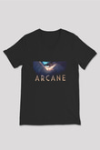 Unisex Arcane Baskılı Siyah V Yaka Tshirt