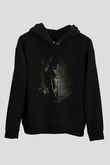 Unisex Arrow Baskılı Siyah Kapüşonlu Sweatshirt