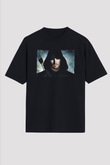 Unisex Arrow Baskılı Siyah Oversize T-shirt