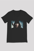 Unisex Arrow Baskılı Siyah V Yaka T-shirt