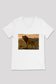 Unisex Aslan Kral (The Lion King) Baskılı Beyaz V Yaka T-shirt