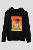 Unisex Aslan Kral (The Lion King) Baskılı Siyah Kapüşonlu Sweatshirt