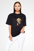 Unisex Ateşböceklerinin Mezarı (Grave of the Fireflies) Baskılı Siyah Oversize T-shirt