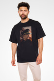 Unisex Atlantik Savaşı (Greyhound) Baskılı Siyah Oversize Tshirt