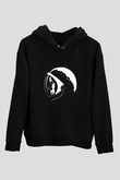 Unisex Ay'da İlk İnsan (First Man) Baskılı Siyah Kapüşonlu Sweatshirt