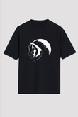 Unisex Ay'da İlk İnsan (First Man) Baskılı Siyah Oversize Tişört