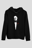 Unisex Baba (The Godfather) Baskılı Siyah Kapüşonlu Sweatshirt