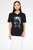 Unisex Ben Efsaneyim (I Am Legend) Baskılı Siyah V Yaka T-shirt