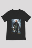 Unisex Ben Efsaneyim (I Am Legend) Baskılı Siyah V Yaka T-shirt