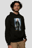 Unisex Ben Efsaneyim (I Am Legend) Baskılı Siyah Kapüşonlu Sweatshirt