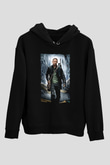 Unisex Ben Efsaneyim (I Am Legend) Baskılı Siyah Kapüşonlu Sweatshirt