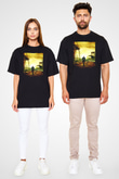 Unisex Ben Efsaneyim (I Am Legend) Baskılı Siyah Oversize Tshirt