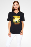 Unisex Ben Efsaneyim (I Am Legend) Baskılı Siyah V Yaka Tshirt