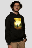 Unisex Ben Efsaneyim (I Am Legend) Baskılı Siyah Kapüşonlu Sweatshirt
