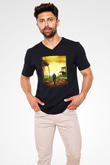 Unisex Ben Efsaneyim (I Am Legend) Baskılı Siyah V Yaka Tshirt