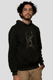 Unisex Boynuzlar (Antlers) Baskılı Siyah Kapüşonlu Sweatshirt