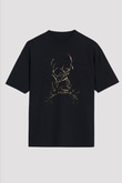 Unisex Boynuzlar (Antlers) Baskılı Siyah Oversize Tshirt