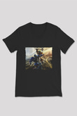 Unisex Bumblebee Baskılı Siyah V Yaka Tshirt