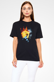 Unisex Burning Poker Joker Baskılı Siyah T-shirt