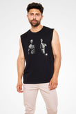 Unisex Büyük Dövüş (Warrior) Baskılı Siyah Kolsuz Tshirt