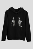 Unisex Büyük Dövüş (Warrior) Baskılı Siyah Kapüşonlu Sweatshirt