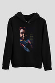 Unisex Chucky (Child's Play) Baskılı Siyah Kapüşonlu Sweatshirt
