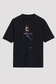 Unisex Chucky (Child's Play) Baskılı Siyah Oversize Tişört