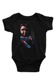 Unisex Chucky (Child's Play) Baskılı Siyah Bebek Body - Zıbın