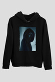 Unisex Çığlık (Scream) Baskılı Siyah Kapüşonlu Sweatshirt