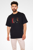 Unisex Çizmeli Kedi (Puss in Boots) Baskılı Siyah Oversize T-shirt