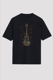 Unisex Coco Baskılı Siyah Oversize T-shirt