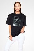 Unisex Çöküş (Downfall) Baskılı Siyah Oversize T-shirt