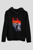 Unisex Das Boot Baskılı Siyah Kapüşonlu Sweatshirt