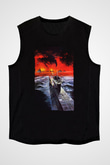 Unisex Das Boot Baskılı Siyah Kolsuz Tshirt